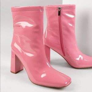 pink pleather heeled boots!